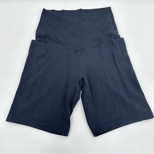 Aerie Offline Bike Shorts Women M Black Pockets Crossover Workout Activewear